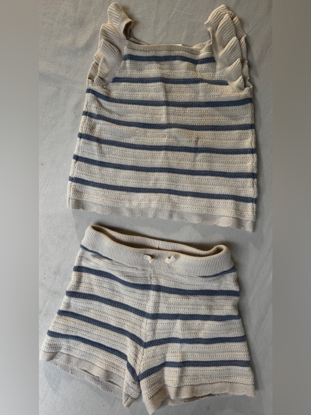 Little Conrad Striped Knit Shorts in Cream and Blue toddler size 2
